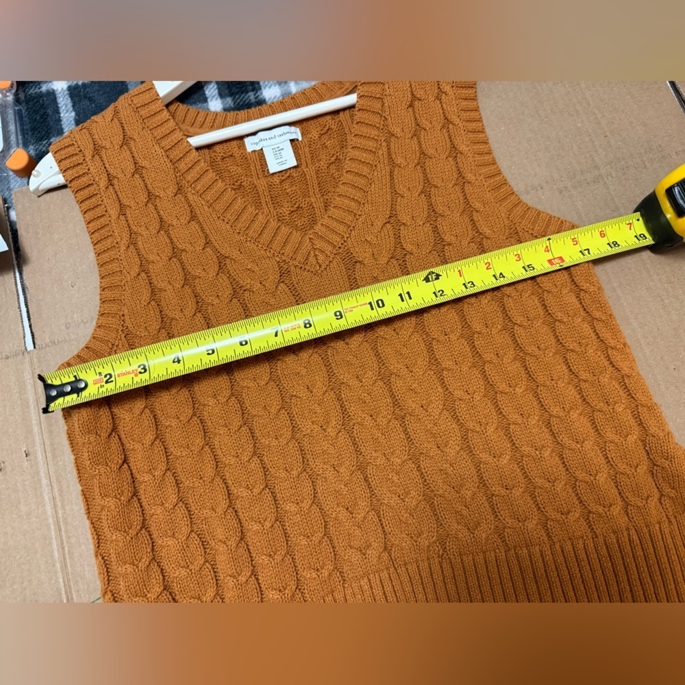 Cupcakes and Cashmere Burnt Orange Brown Cable Knit Sweater Vest Academia - Picture 4 of 7